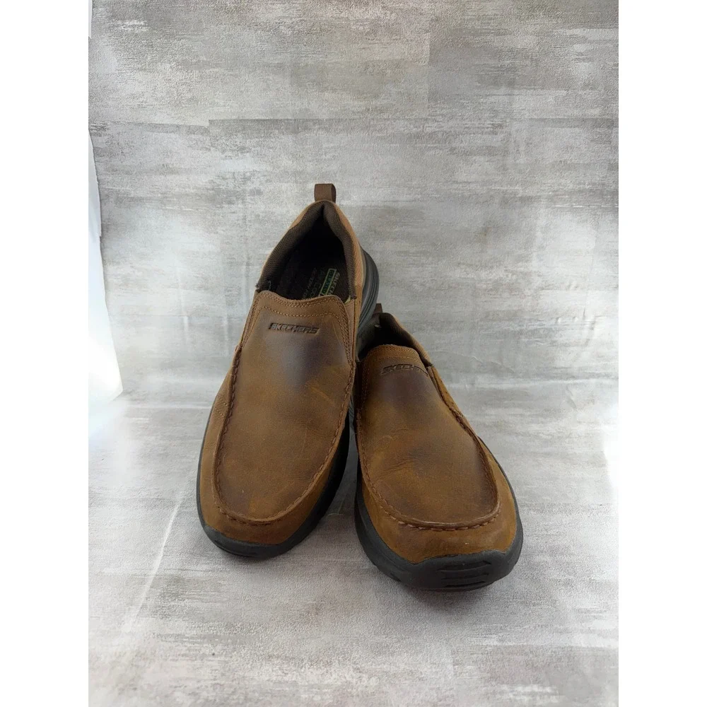 Skechers Relaxed Fit 66146 Brown Leather Slip On Loafers Men Sz 9.5 Goga Mat
